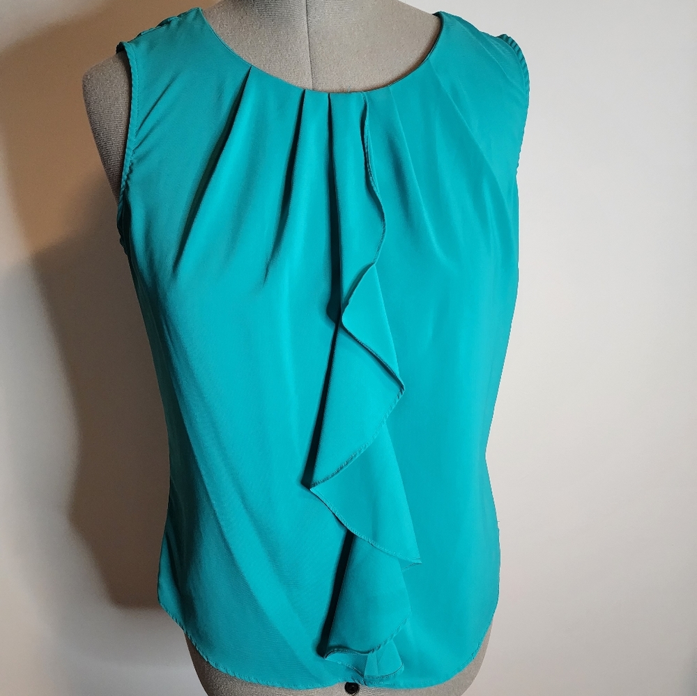Blue blouse with drape front sz L